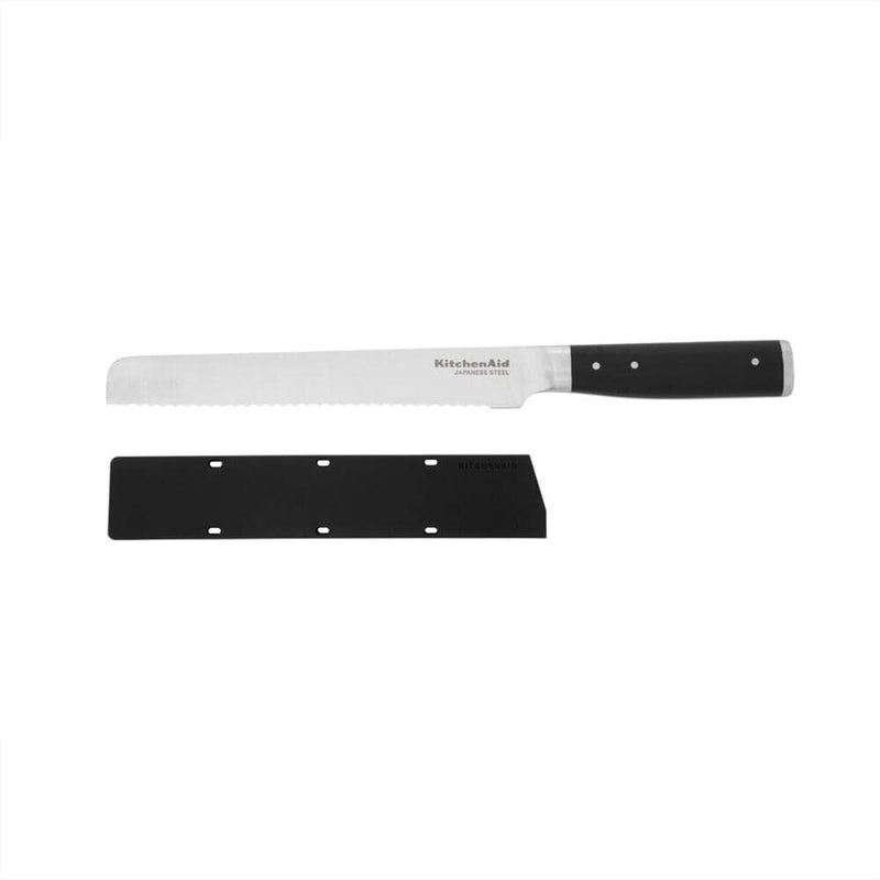 KitchenAid Gourmet Forged Triple Rivet Bread Knife with Custom-Fit Blade Cover, 5-inch, Sharp Kitchen Knife, High-Carbon Japanese Stainless Steel Blade, Black - Image 1