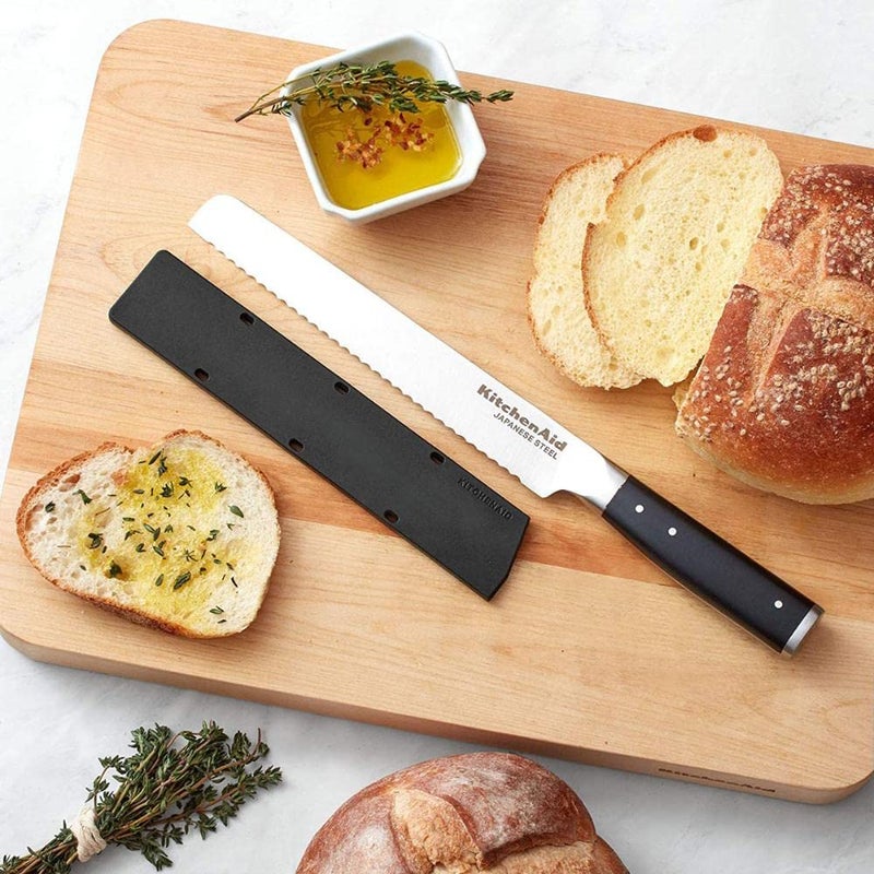 KitchenAid Gourmet Forged Triple Rivet Bread Knife with Custom-Fit Blade Cover, 5-inch, Sharp Kitchen Knife, High-Carbon Japanese Stainless Steel Blade, Black - Image 2