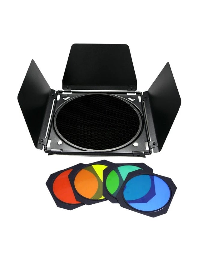 مامن Mamen Honeycomb Grid Barndoor With Color Filter Kit