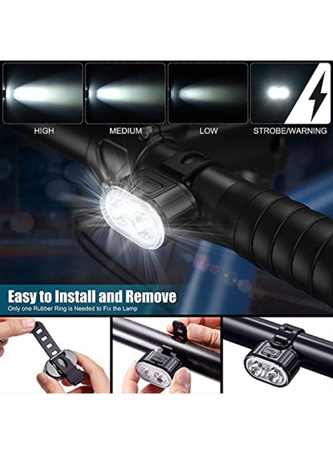 Generic Fegishilly Ultra Bright Bike Lights Set, USB Rechargeable 2 LED Front and Back Rear Bicycle Light Combo, IPX5 Waterproof Mountain Helmet Road Cycle Headlight and Taillight Set (4/6 Modes)  - Image 2