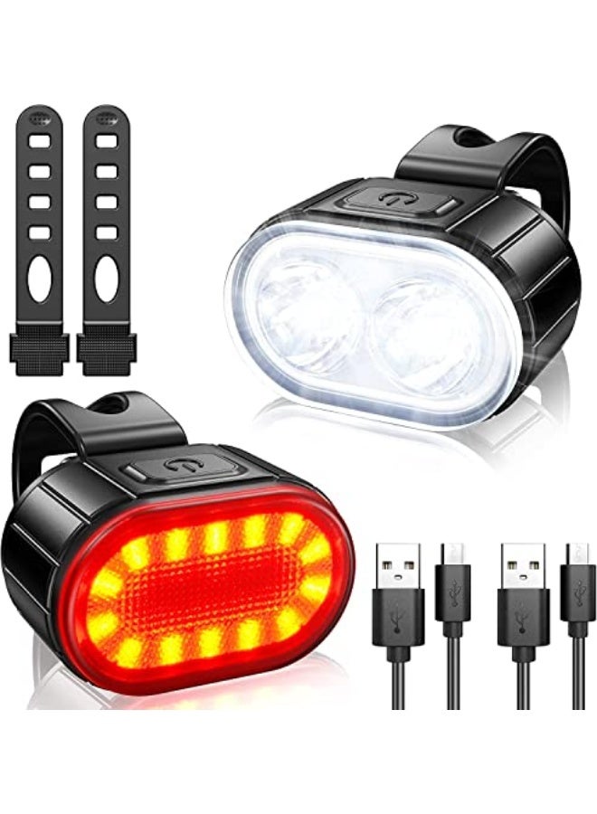 Generic Fegishilly Ultra Bright Bike Lights Set, USB Rechargeable 2 LED Front and Back Rear Bicycle Light Combo, IPX5 Waterproof Mountain Helmet Road Cycle Headlight and Taillight Set (4/6 Modes)  - Image 1