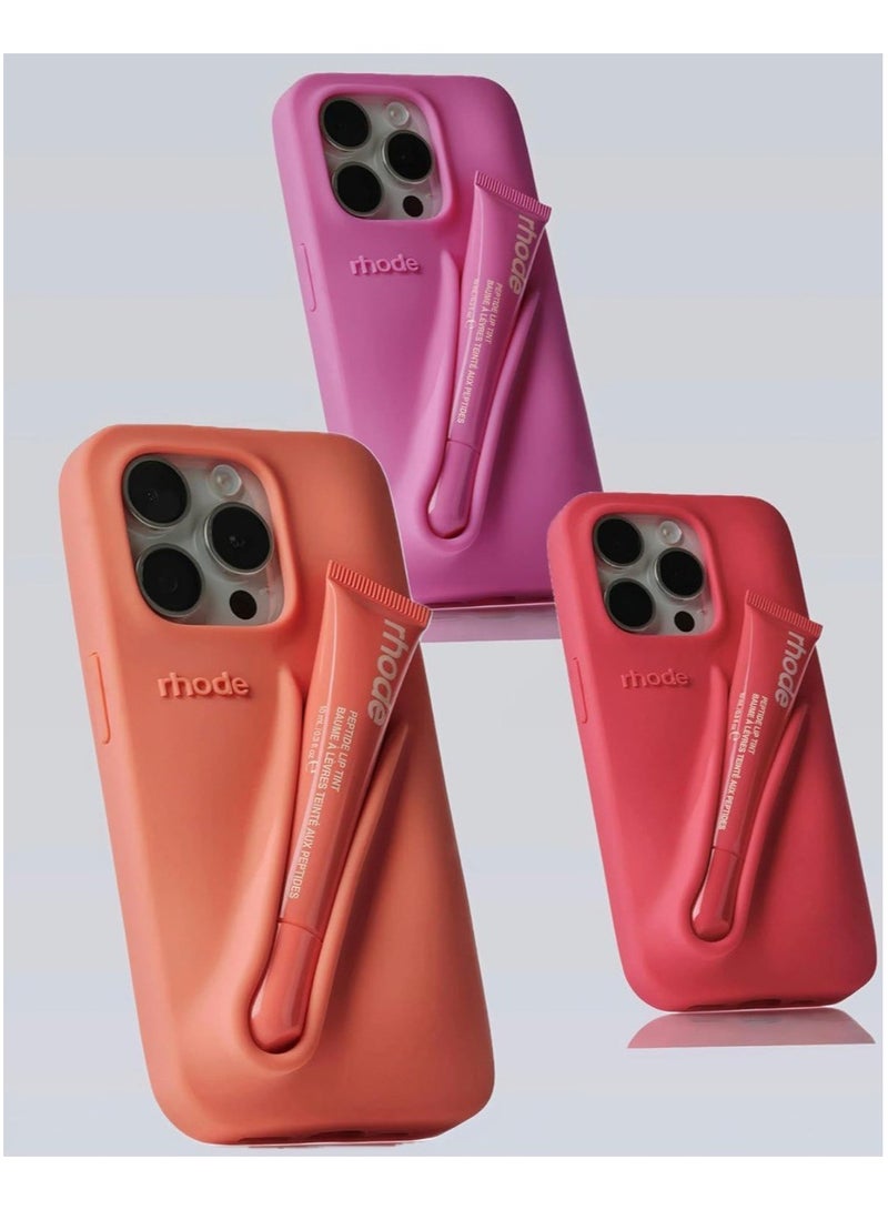 rhode Lip Gloss Phone Case with Lip Tint, For iPhone Case Liquid Silicone Camera Protection Lipstick Lip Glaze Phone Case for iPhone 13 Pro (Orange) - Image 2
