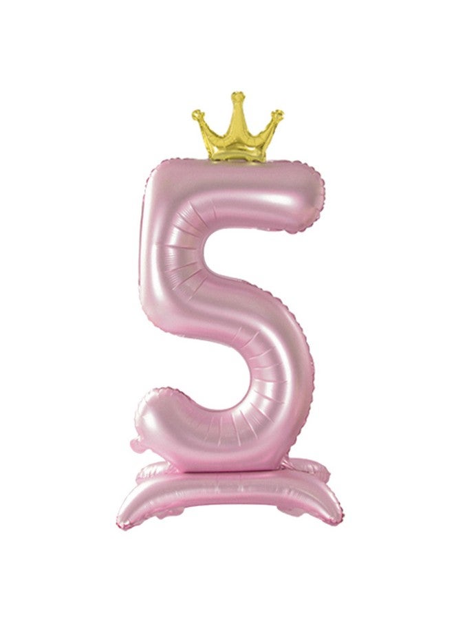 Tellpet Crown Pink Number 5 Balloon with Base For Girls 5th Birthday Party Decoration - Image 1