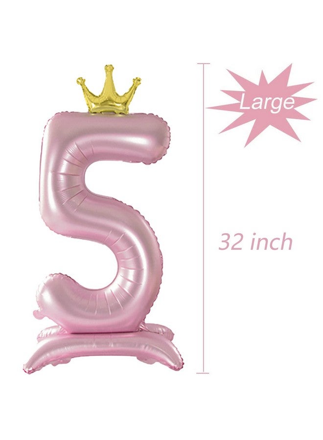 Tellpet Crown Pink Number 5 Balloon with Base For Girls 5th Birthday Party Decoration - Image 2