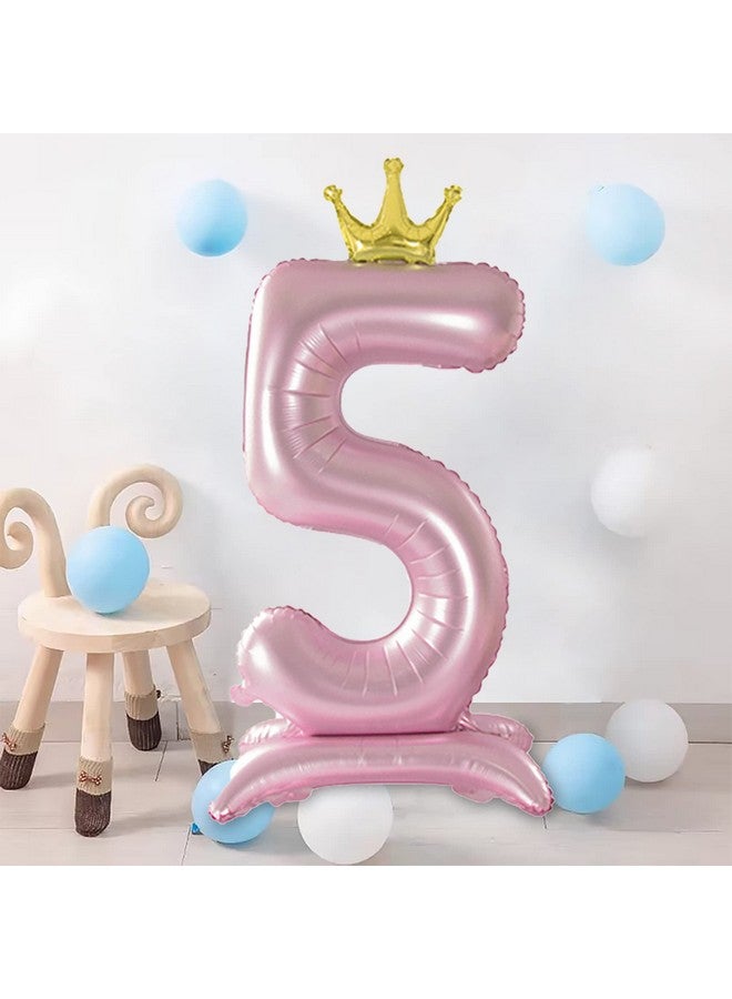 Tellpet Crown Pink Number 5 Balloon with Base For Girls 5th Birthday Party Decoration - Image 3