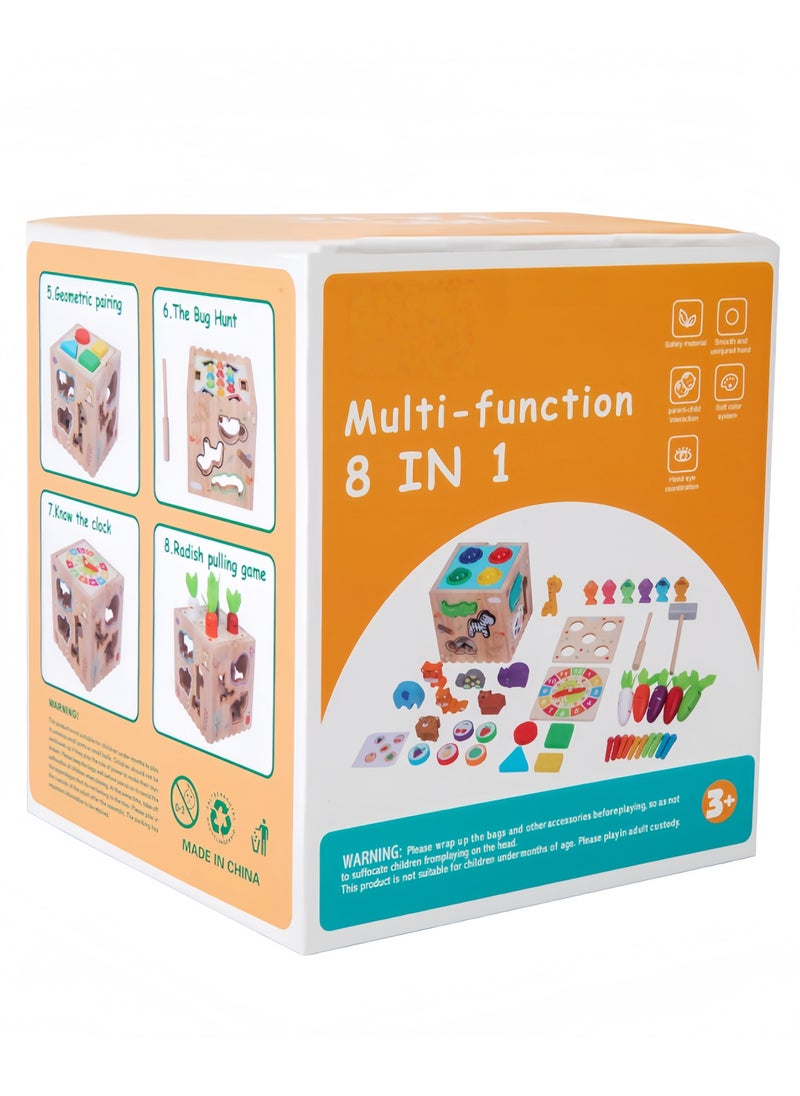 8 in 1 Multifunctional wooden toys For Toddlers Educational Wooden Game for Radish pulling game,Four-color knock ball game,Game of fishing and catching worms,Animal pairing,Clock cognition, Geometric/Fruit /colorpairing, Toy for Boys Girls Birthday Gift, Gift for 3+ Years  - Image 5