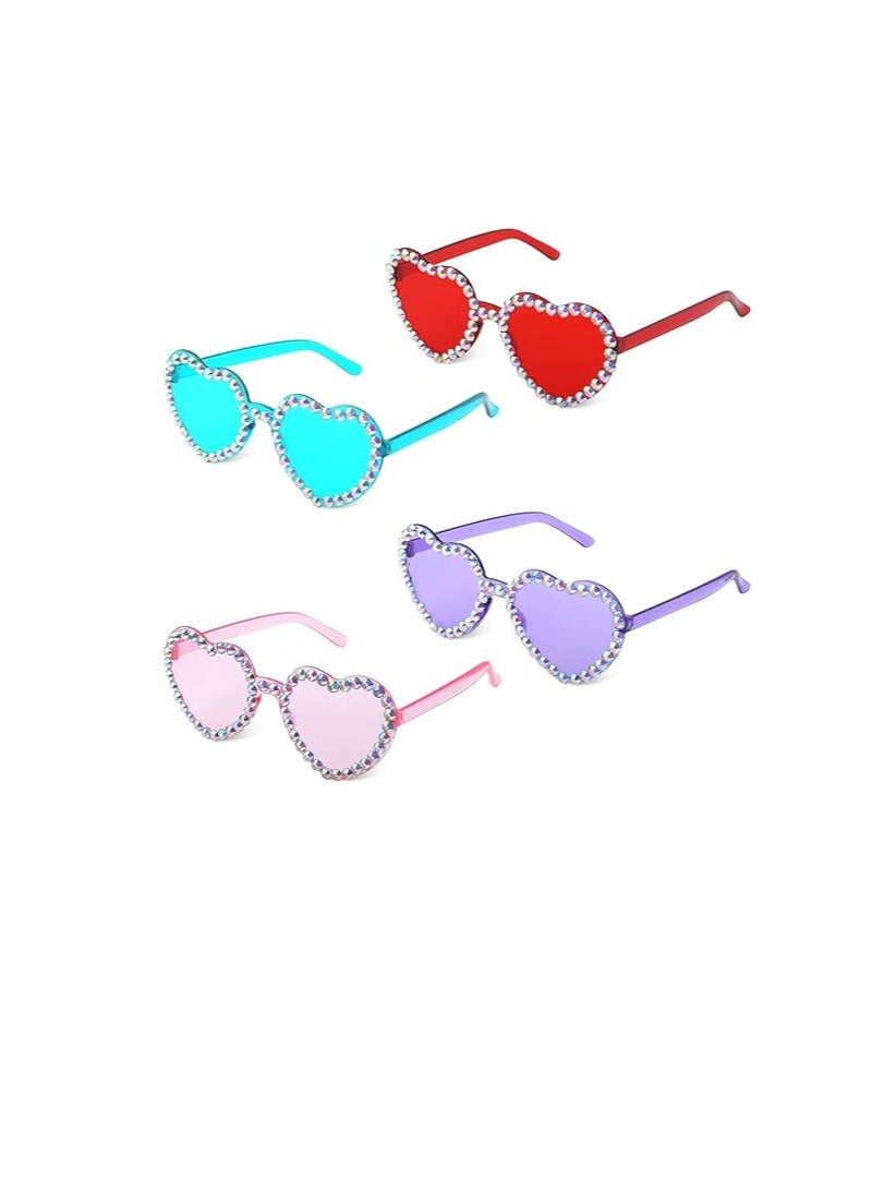 SYOSI Sunglasses Heart Shaped Rimless 4pcs Stylish Rhinestone Transparent Frameless Heart Sunglasses for Women Girls at Birthday Party Summer Party Bachelorette Parties Red Pink Blue Purple - Image 1