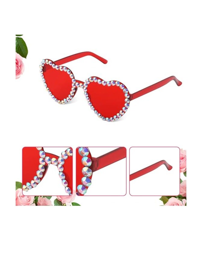 SYOSI Sunglasses Heart Shaped Rimless 4pcs Stylish Rhinestone Transparent Frameless Heart Sunglasses for Women Girls at Birthday Party Summer Party Bachelorette Parties Red Pink Blue Purple - Image 5