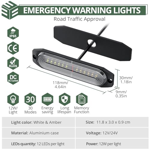 EYPINS LED Surface Mount Strobe Lights Kit,White Amber Flashing Car Truck Strobe Light,8pcs Surface Mount Emergency Warning Flashing Strobe Lights,30 Strobe Mode,Memory Function,12V,24V,Waterproof - Image 2