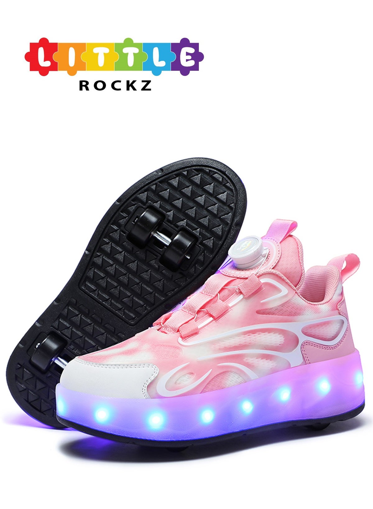 LITTLE ROCKZ Double Wheel LED Flash Light Fashion Shiny Sneaker