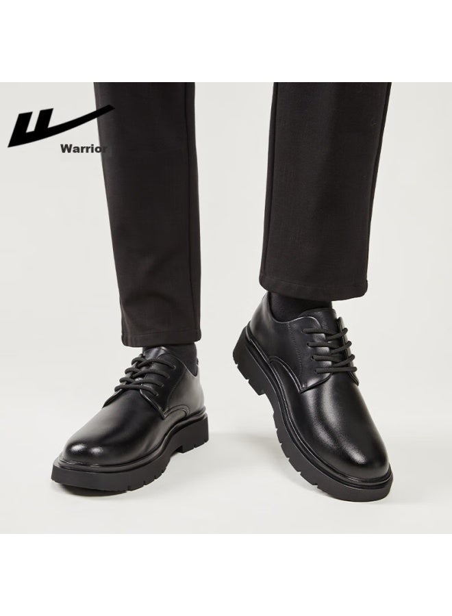 Pull Back Warrior Leather Shoes For Men, Black British Style Derby Shoes, Soft-soled Lace-up Formal Shoes, Thick-soled Wear-resistant Work Shoes For Men - Image 1