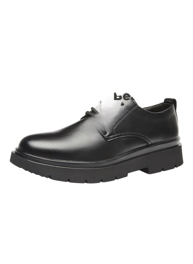 Pull Back Warrior Leather Shoes For Men, Black British Style Derby Shoes, Soft-soled Lace-up Formal Shoes, Thick-soled Wear-resistant Work Shoes For Men - Image 2