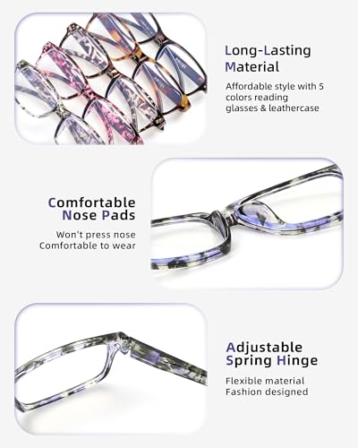JOLISU Reading Glasses for Women Men - 5 Pack Ladies Stylish Readers Computer Eyeglasses W/Spring Hinge - Blue Light Blocking Glasses Anti Eyestrain 1.0 - Image 3