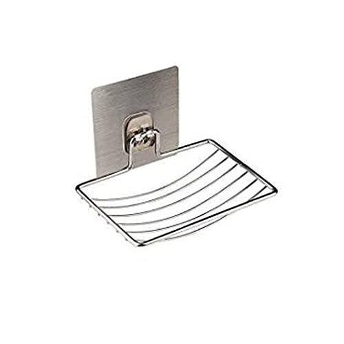 SEMITO Self Adhesive Single Layer Stainless Steal Soap Dish Wall Mounted for Bathroom Kitchen Sink and Washbasin Etc. Silver Pack of 1 - Image 1