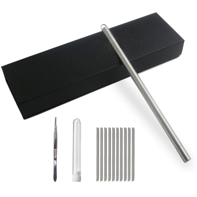 Beikalone Hair Tattoo Razor Pen Stainless Steel Hairstyle Design Trimmer with Tweezers and 10 Pieces Blades for Eyebrow Mustache Hair Styling Art
