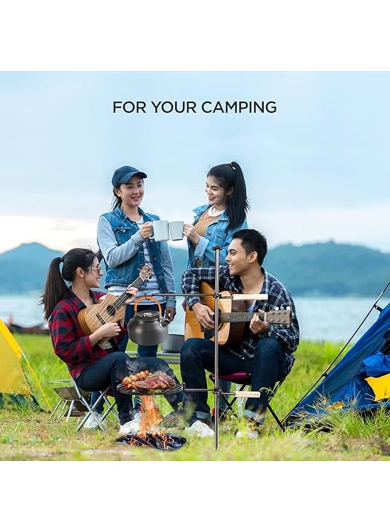 SOLARAE شبكة شواء نار المخيم - شواية قابلة للتعديل في الارتفاع مع دوران للطهي في الهواء الطلق، تشمل قضيب التعليق، مثالية للتخييم وموقد النار (1 مجموعة) - Image 4