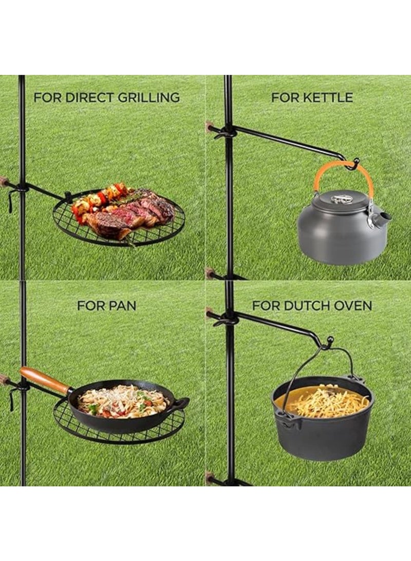 SOLARAE شبكة شواء نار المخيم - شواية قابلة للتعديل في الارتفاع مع دوران للطهي في الهواء الطلق، تشمل قضيب التعليق، مثالية للتخييم وموقد النار (1 مجموعة) - Image 5