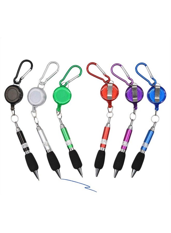 whatUneed 3-In-1 Handy Retractable Badge Reel Pen Belt Clip Keychain Carabinerm With Retractable Pen (Set Of 6) - Image 1