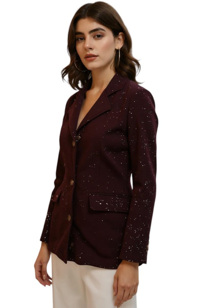 IUGA Women's Sparkle Embellished Burgundy Blazer Jacket - Slim Fit - Image 1