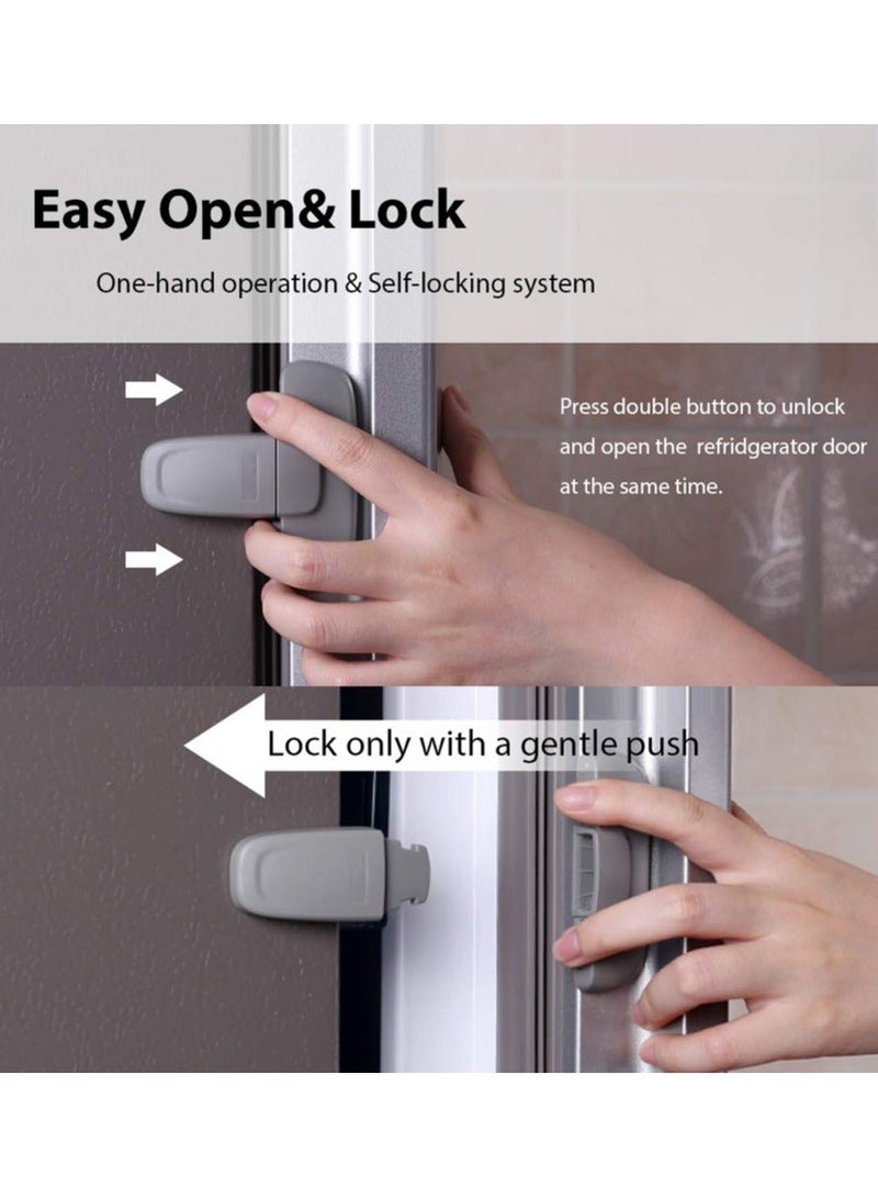 2 PCS Home Fridge Freezer Door Lock,  Latch Catch Toddler Kids Child Refrigerator Cabinet Locks Baby Safety Child Lock Easy to Install and Use 3M Adhesive no Tools Need or Drill (Grey) - Image 2