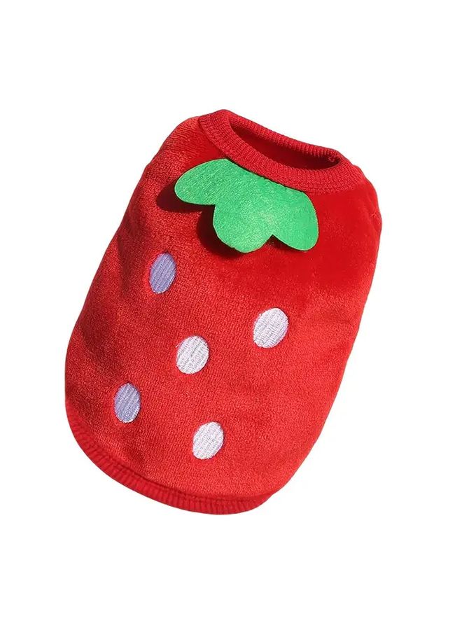 One Red Strawberry Cartoon Soft Faux Plush Warm Pullover Vest For Small Dogs And Cats Autumn Winter Pet Clothing Size M - Image 2