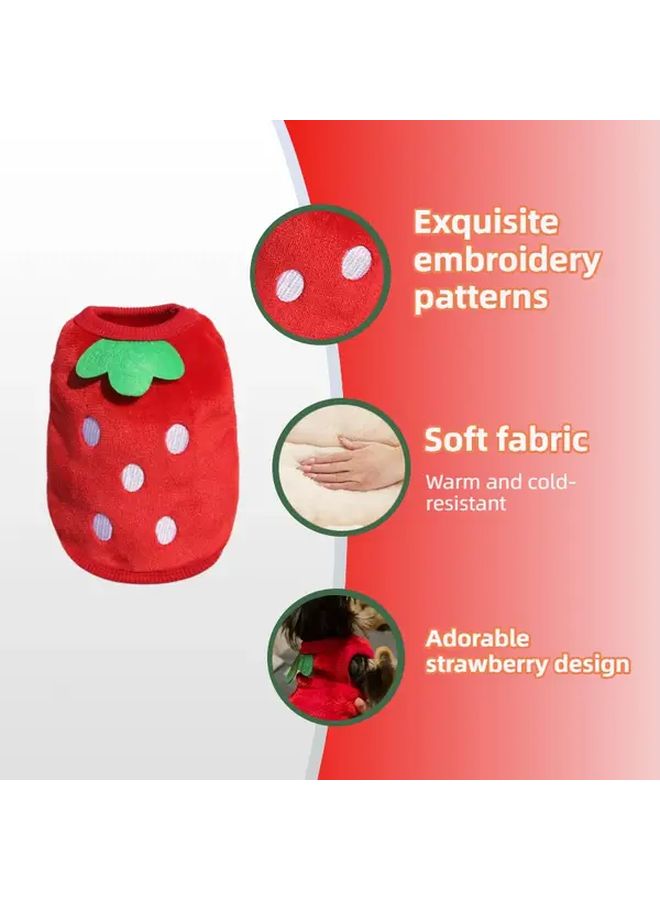 One Red Strawberry Cartoon Soft Faux Plush Warm Pullover Vest For Small Dogs And Cats Autumn Winter Pet Clothing Size M - Image 5