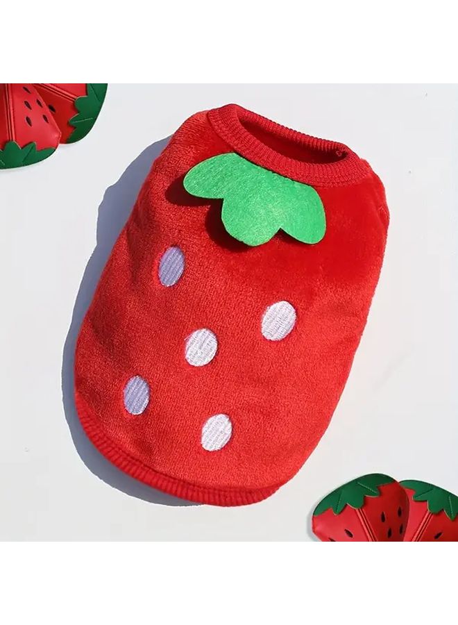 One Red Strawberry Cartoon Soft Faux Plush Warm Pullover Vest For Small Dogs And Cats Autumn Winter Pet Clothing Size M - Image 1