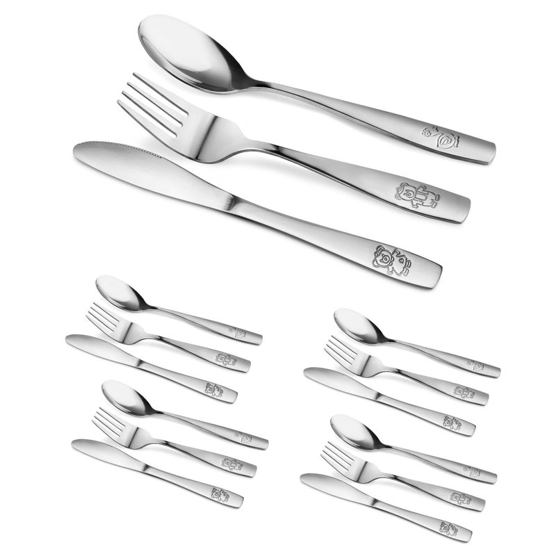 GlossyEnd 15 Piece Stainless Steel Kids Cutlery  Child And Toddler Safe Flatware  Kids Silverware  Kids Utensil Set Includes 5 Knives  5 Forks  5 Spoons  Total Of 5 Place Settings  Ideal For Home And Preschools - Image 1