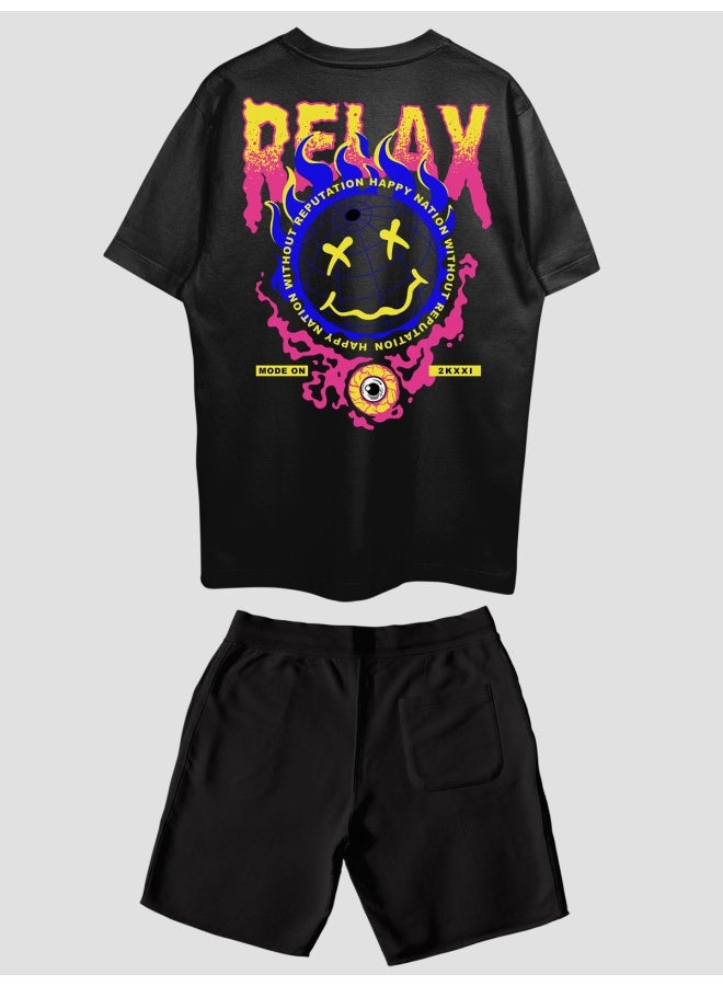 THREADCURRY THREADCURRY Be Relaxed Printed Co-ord Set for Men - Half Sleeve Oversized T-Shirt and Shorts  - Image 2