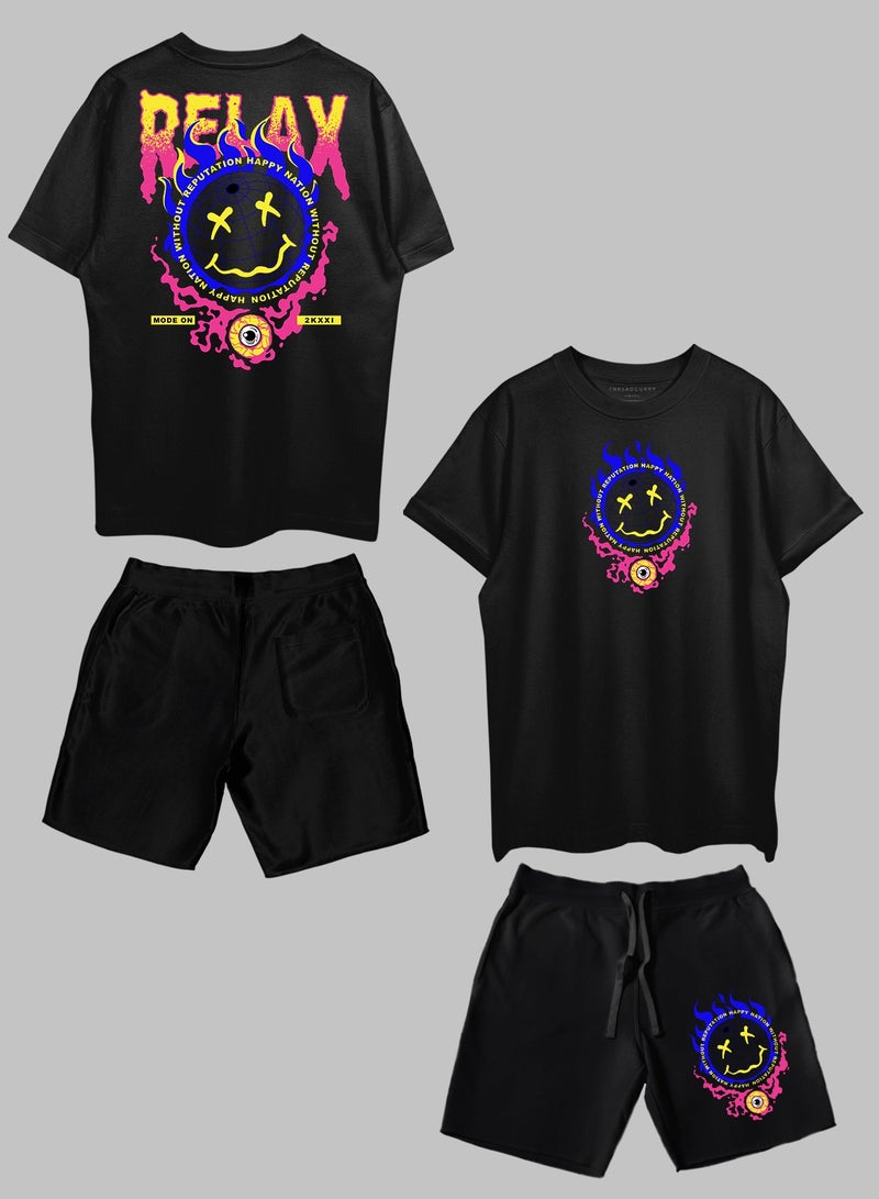 THREADCURRY THREADCURRY Be Relaxed Printed Co-ord Set for Men - Half Sleeve Oversized T-Shirt and Shorts  - Image 1
