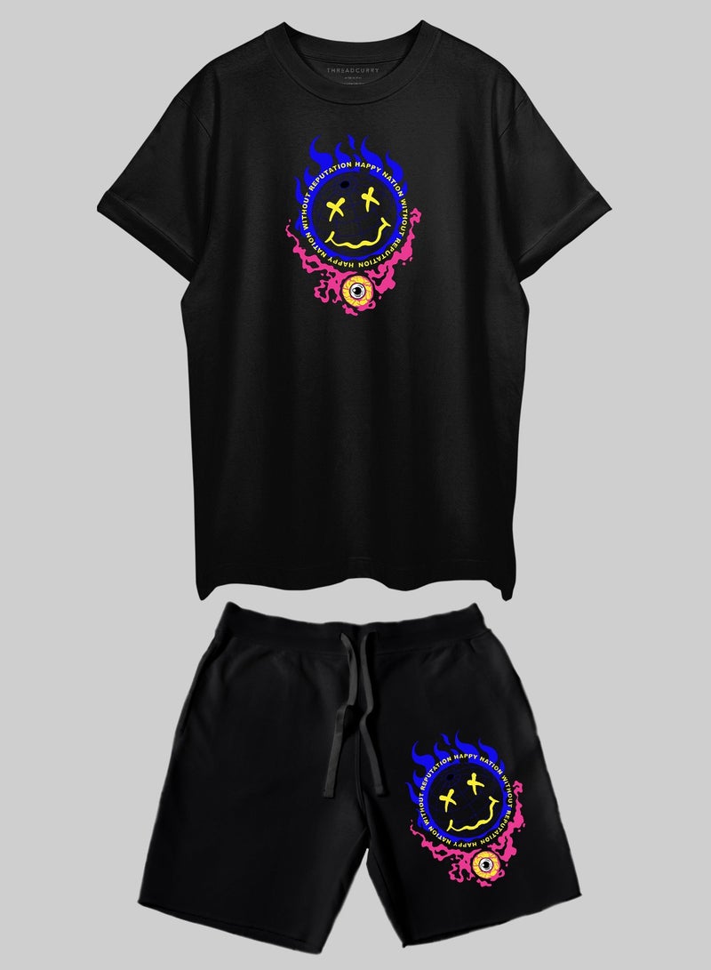 THREADCURRY THREADCURRY Be Relaxed Printed Co-ord Set for Men - Half Sleeve Oversized T-Shirt and Shorts  - Image 3