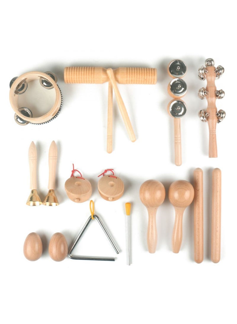 Children's Musical Instrument Bells Wooden Percussion Set (10 Pieces) - Image 2
