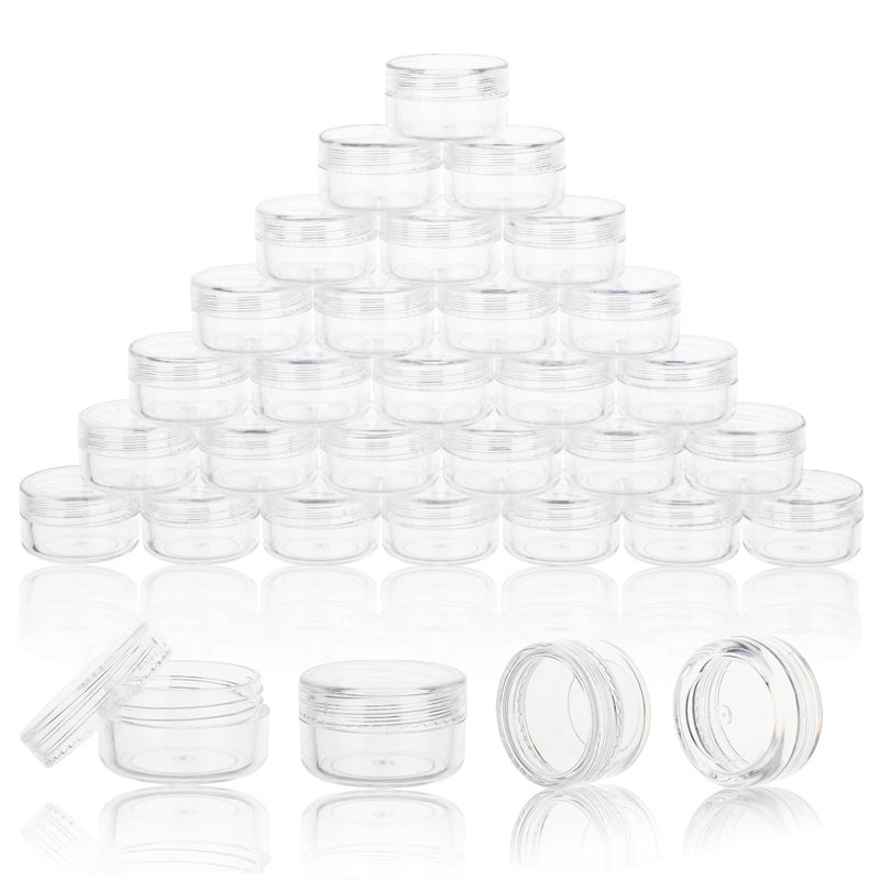 HPPFFY 50 Count 3 Gram Sample Containers, Clear Lip Balm Containers with Lids, Small Plastic Sample Jars with 4 Mini Spoons, 50pcs Labels (Clear Lid) - Image 1
