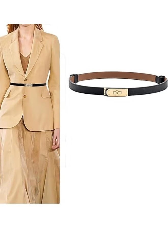 Women's Thin Fashion Waist Belt Adjustable Thin Belt, Women's Belt Alloy Turn Lock Adjustable Belt Thin Belt Suitable For Dress Jeans Jacket, Black 0.7 Lnch (Approximately 1.8 cm) - Image 1