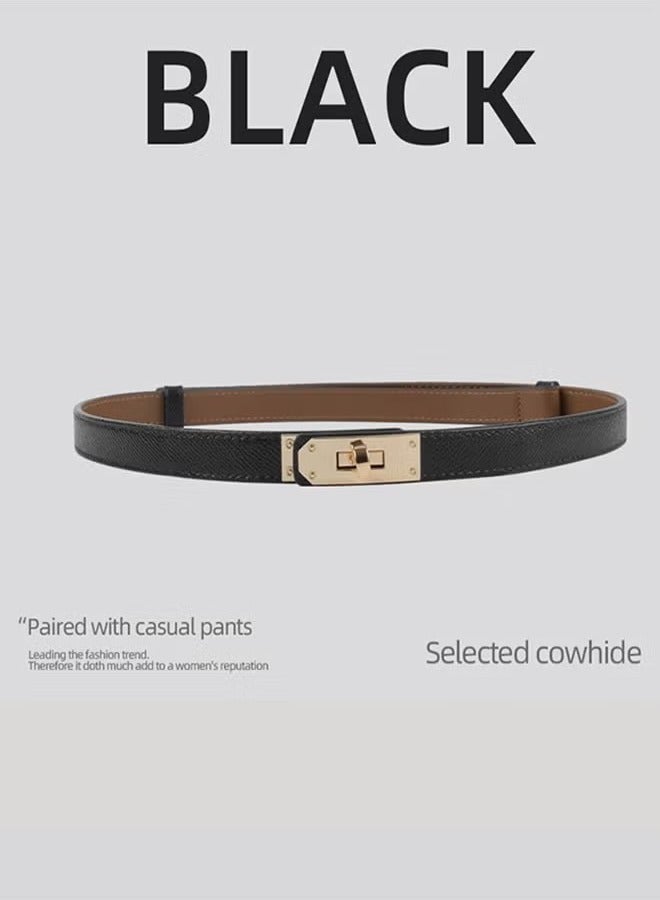 Women's Thin Fashion Waist Belt Adjustable Thin Belt, Women's Belt Alloy Turn Lock Adjustable Belt Thin Belt Suitable For Dress Jeans Jacket, Black 0.7 Lnch (Approximately 1.8 cm) - Image 3
