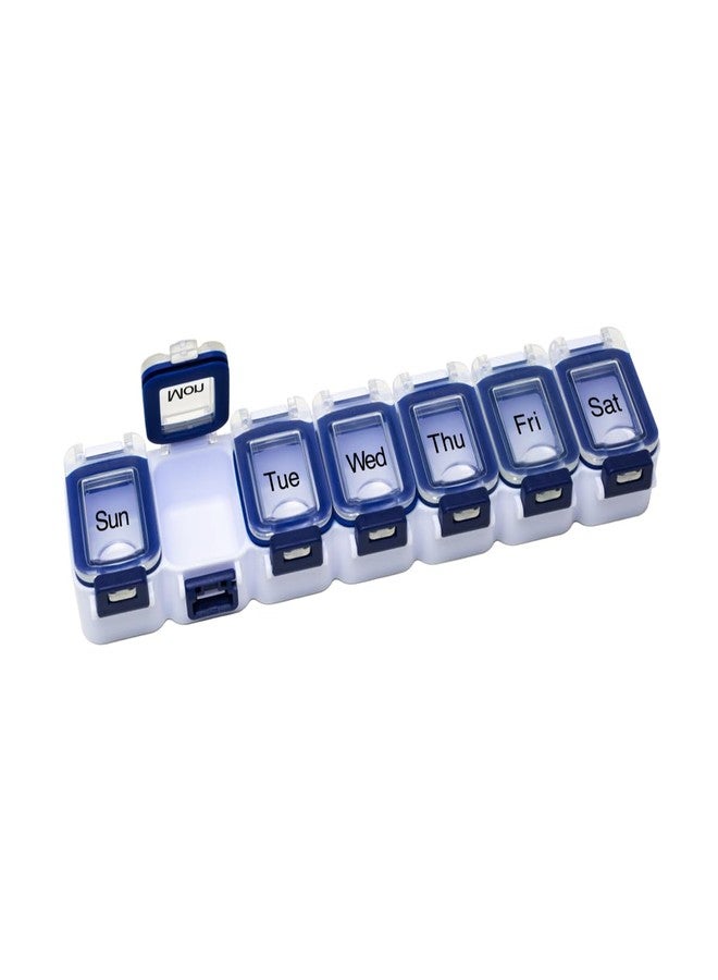 EZY DOSE Weekly (7-Day) Pill Planner, Medicine Case, Vitamin Organizer Box, Waterproof Locking Compartments to Secure Prescription Medication and Prevent Accidental Spilling, Blue - Image 1