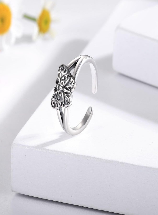 Sariel 925 Sterling Silver Toe Rings for Women Boho Adjustable Mid Finger Rings Summer Vacation Ocean Beach (Butterfly) - Image 2