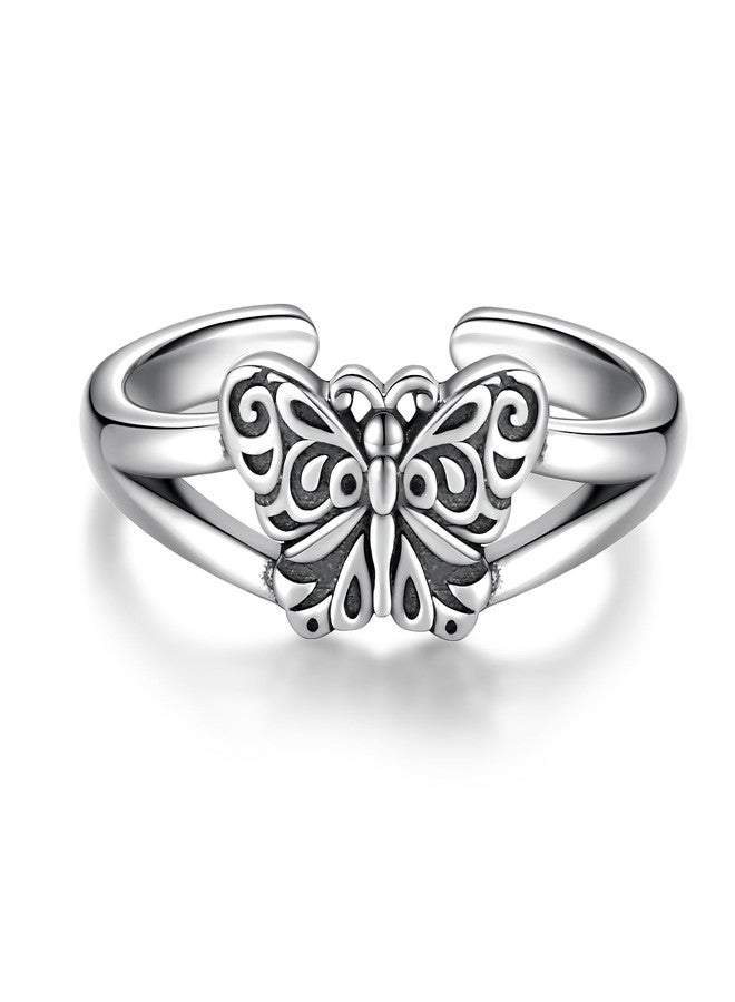 Sariel 925 Sterling Silver Toe Rings for Women Boho Adjustable Mid Finger Rings Summer Vacation Ocean Beach (Butterfly) - Image 1