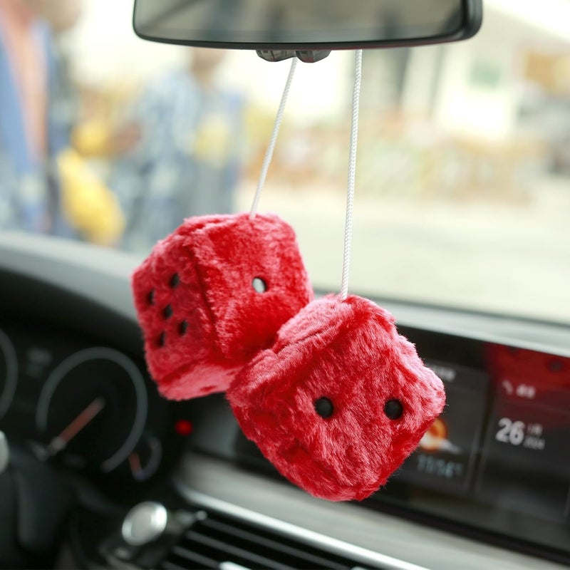 YGMONER Red Fuzzy Plush Dice for Car Decoration - Image 3