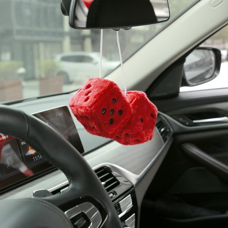 YGMONER Red Fuzzy Plush Dice for Car Decoration - Image 2