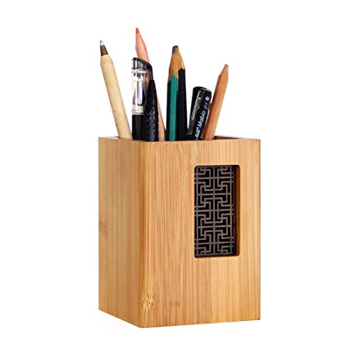 SzBlaze Creative Design Japanese Garden Style Bamboo Wood Desk Pen Pencil Holder Stand for Office School（Style 1） - Image 1