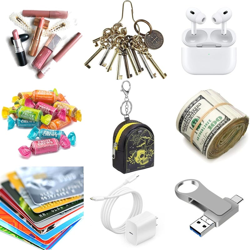 AIBFRID 4Pcs Mini Backpack Keychain,Cute Cosmetic Bag for Women,PU Leather Makeup Bag Key Pocket Lipstick Bag Card Holder Data Cable Organizer Zipper Pouch - Image 2