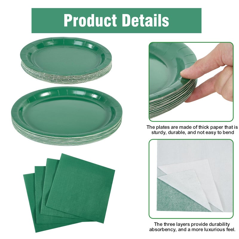 Ottin 169pcs Green Paper Plates and Napkins Party Supplies Plastic Spoon Fork Knives Cups Tablecloth Disposable Decorations for Birthday Wedding Party Earth Day Fathers Day Juneteenth - Image 1