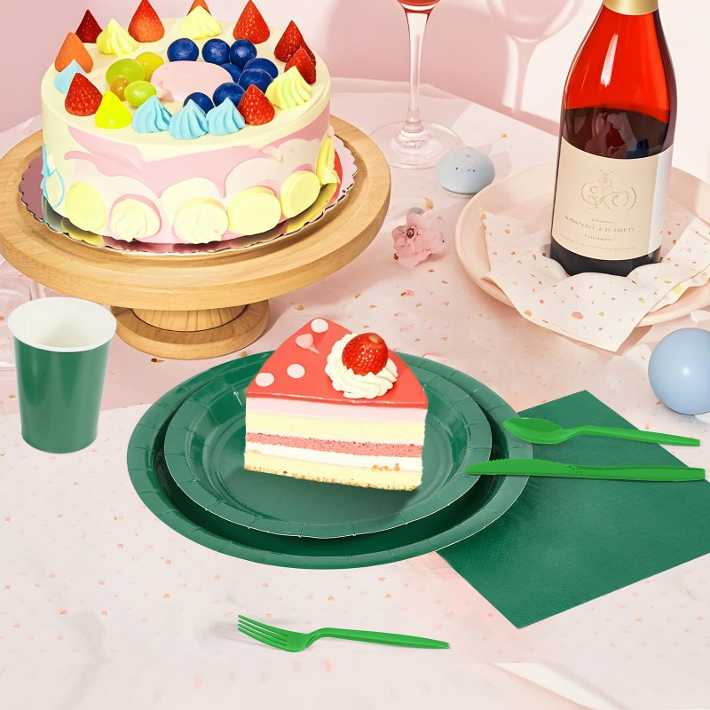 Ottin 169pcs Green Paper Plates and Napkins Party Supplies Plastic Spoon Fork Knives Cups Tablecloth Disposable Decorations for Birthday Wedding Party Earth Day Fathers Day Juneteenth - Image 4