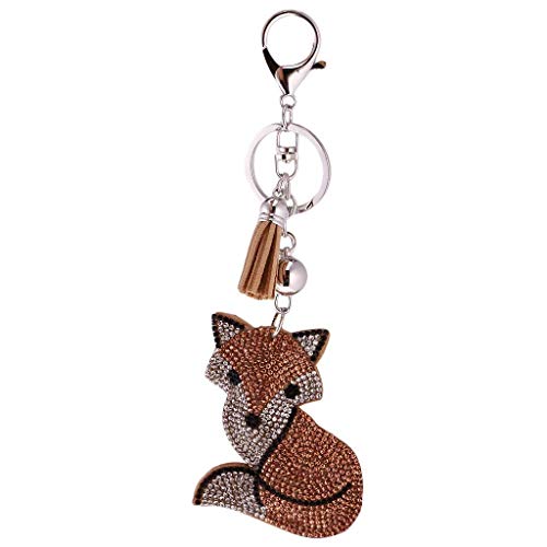 KODORIA Crystal Rhinestone Charms Diamante Animals Eyes Charm Key Ring Pendant Key Chains Cute Purse Bag Gifts - Champagne Fox - Image 1
