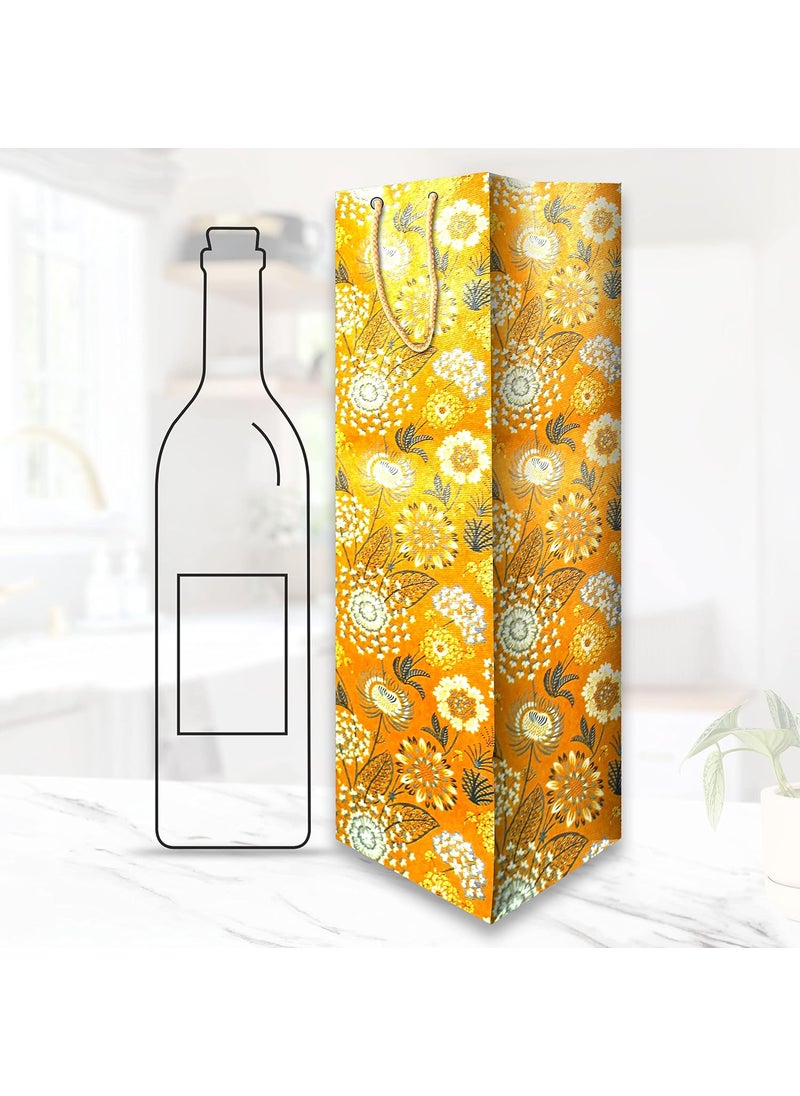 HOME GENIE - Home Genie Handmade Marigold Flower Printed Design Wine Bag | Wine Envelope | Wine Bottle Bags for Return Gifting, Birthday, Presents & Other Occasion (Pack of 5) - 11(L) X 11 (B) X 40 (H) - Image 1