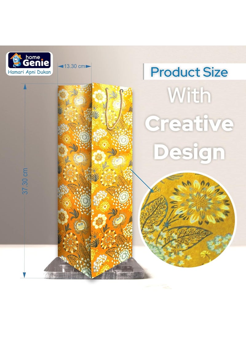 HOME GENIE - Home Genie Handmade Marigold Flower Printed Design Wine Bag | Wine Envelope | Wine Bottle Bags for Return Gifting, Birthday, Presents & Other Occasion (Pack of 5) - 11(L) X 11 (B) X 40 (H) - Image 1