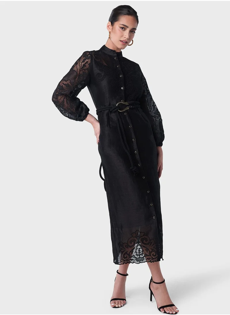 Threadz by Ajooni Uneven Lace Patch Shirt Dress