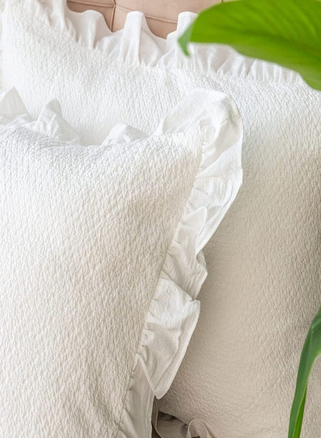 GLORY SEASON Pillow Shams Set of 2 Pure Cotton Champray Ruffled Edge,Thick and Solid Washed Dobby Heavy Fabric (Standard 20x26 inches) - Image 2