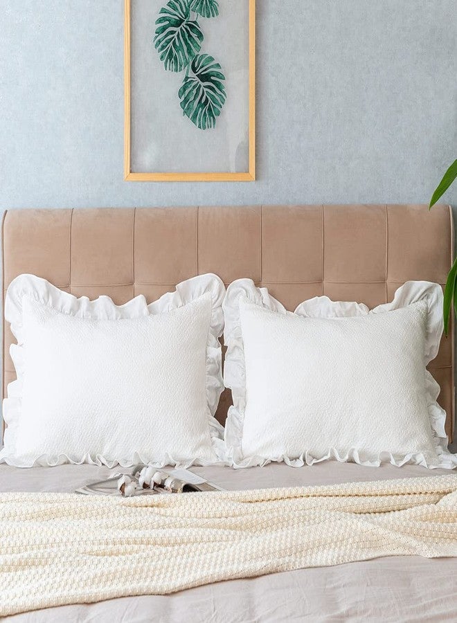 GLORY SEASON Pillow Shams Set of 2 Pure Cotton Champray Ruffled Edge,Thick and Solid Washed Dobby Heavy Fabric (Standard 20x26 inches) - Image 4